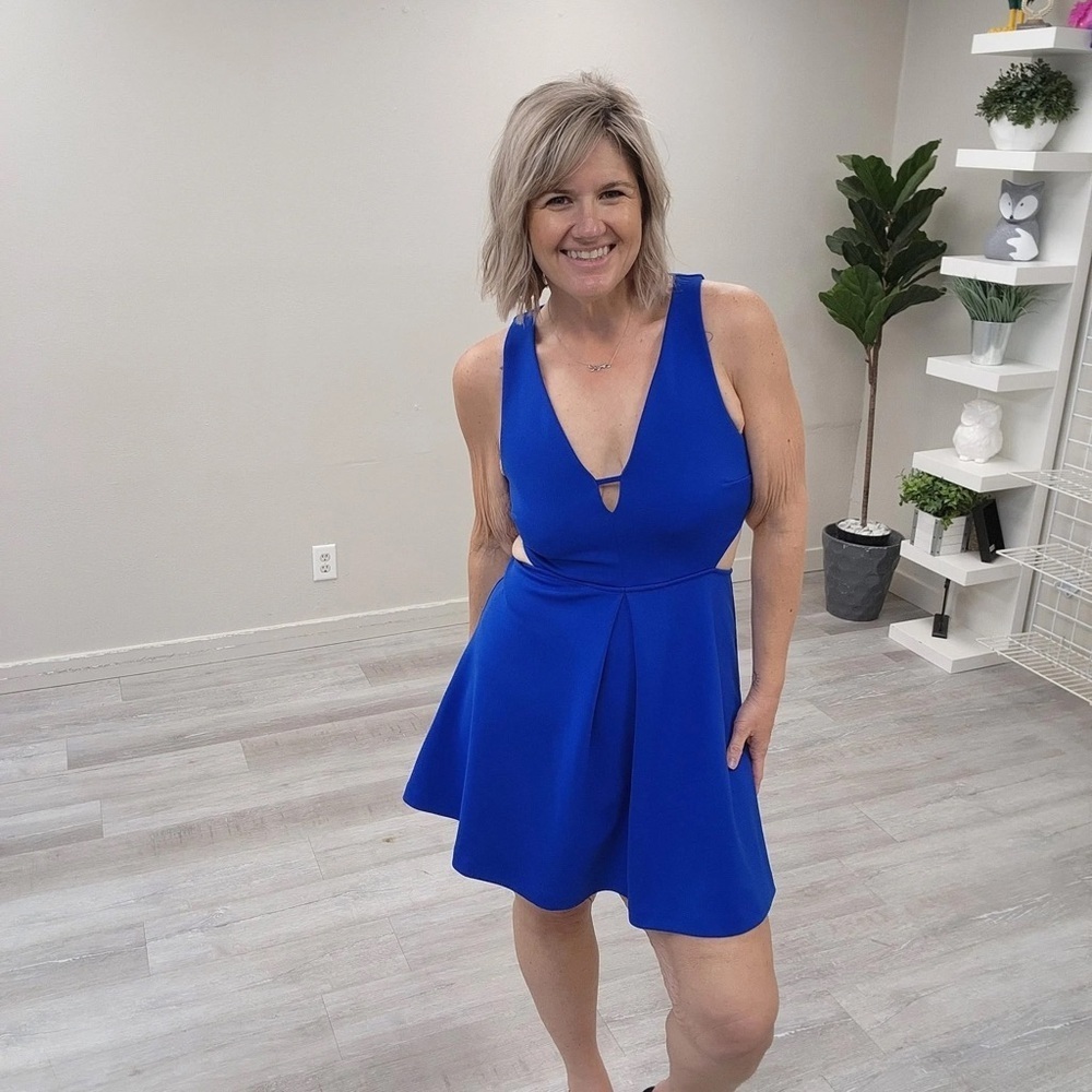 Express Royal Blue Side Cutout Fit & Flare Dress - Size 12